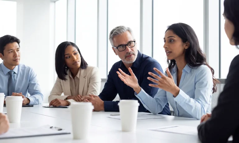 Board members discussing leadership change during a company crisis